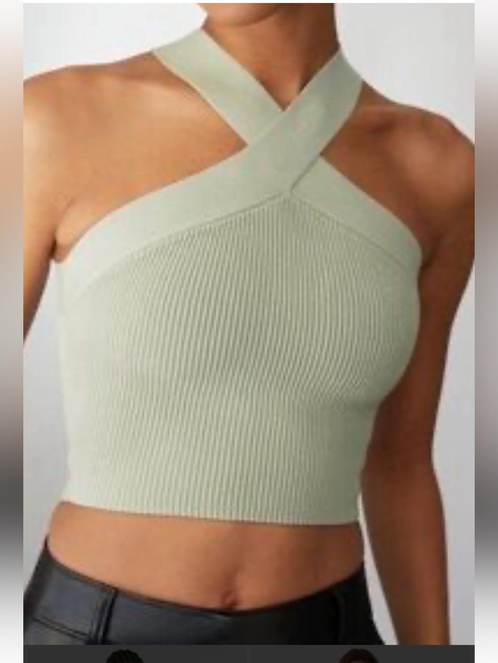 NWOT Babaton Aritzia Cross-Neck Ribbed Crop Top, size extra Small.